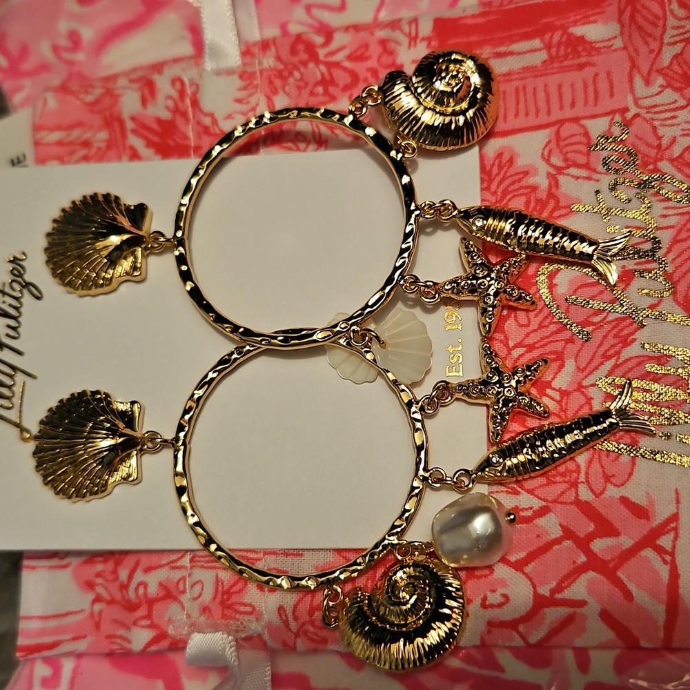 Lilly Pulitzer Pink and Gold Earrings - Picture 2 of 7